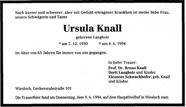 Langholz Ursula 1930-1994 Todesanzeige